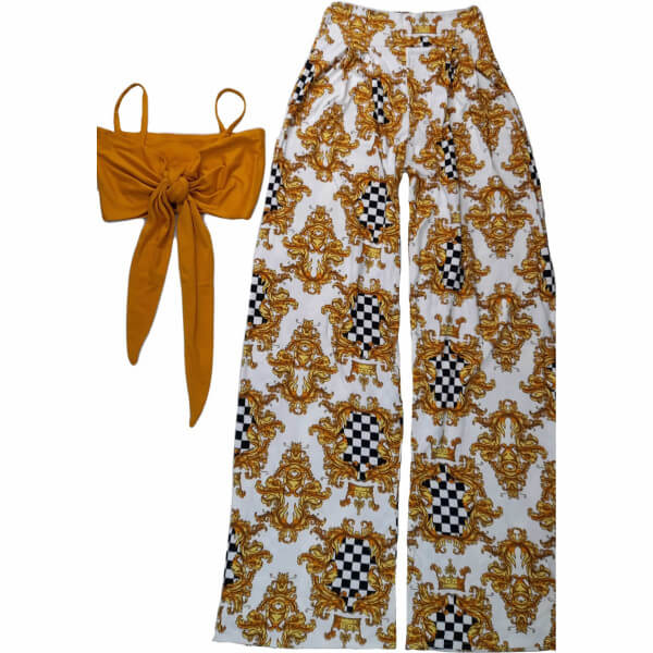 Cocktail Top & Loose Printed Pant Set